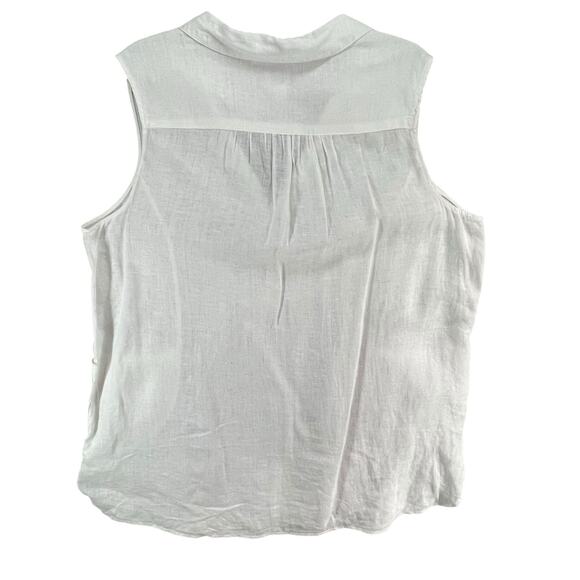 Sigrid Olsen Shirt Womens 1X White Linen Sleeveless V Neck Collared Pockets Top - Picture 3 of 9